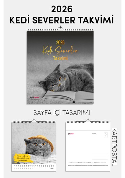 2026 Yeni Yıl Kedi Severler Takvimi - Masa ve Duvar Tipi, Hayvan Sever Takvimi