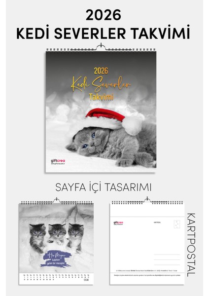 2026 Yeni Yıl Kedi Severler Takvimi - Masa ve Duvar Tipi, Hayvan Sever Takvimi