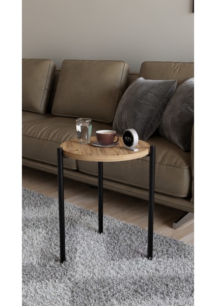 3'lü Yuvarlak Zigon Sehpa Seti | Metal Ayaklı Salon Oturma Odası Yan Sehpa - Kahve Sehpası