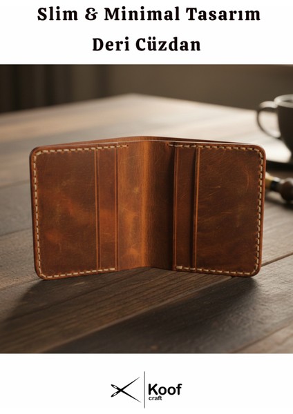 Terra Slim Wallet – Hakiki Deri Bitkisel Tabaklanmış Crazy Deri Cüzdan (4 Kart + Kağıt Para Bölmesi)