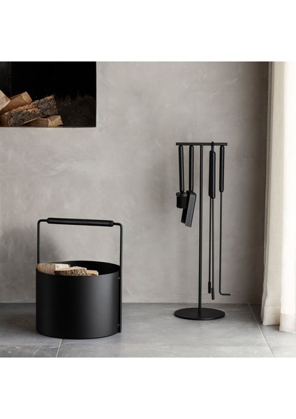 Siyah Ahşap Saplı Dekoratif Metal Odunluk Kova-Sepet-Şömine modelleri