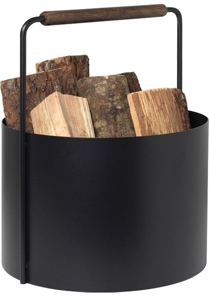 Kızıl Meşe Saplı Dekoratif Metal Odunluk Kova-Sepet-Şömine