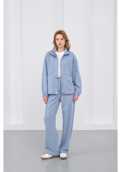Mavi Kadın Pike Dokulu Bel Ayarlanabilir Oversize Ceket Pantolon Takım fiyatları