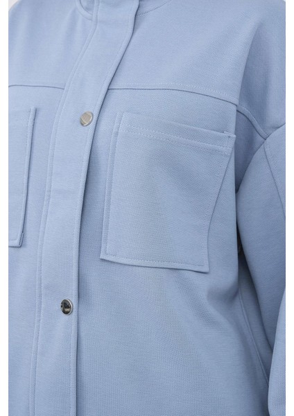 Mavi Kadın Pike Dokulu Bel Ayarlanabilir Oversize Ceket Pantolon Takım modelleri