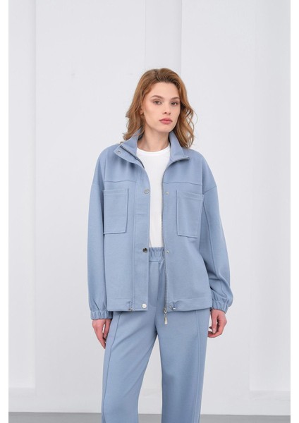 Mavi Kadın Pike Dokulu Bel Ayarlanabilir Oversize Ceket Pantolon Takım fırsatları