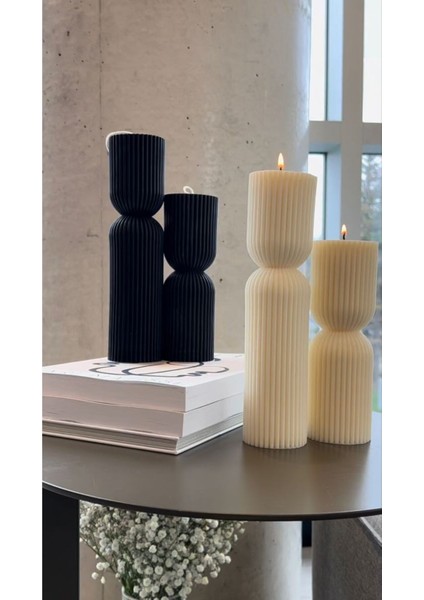 Lumıerı Candle El Yapımı Kokusuz Çokgen Yuvarlak Dekoratif Kalıp Mum– Kırık Beyaz -20*7-15*7