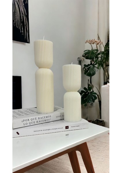 Lumıerı Candle El Yapımı Kokusuz Çokgen Yuvarlak Dekoratif Kalıp Mum– Kırık Beyaz -20*7-15*7 modelleri