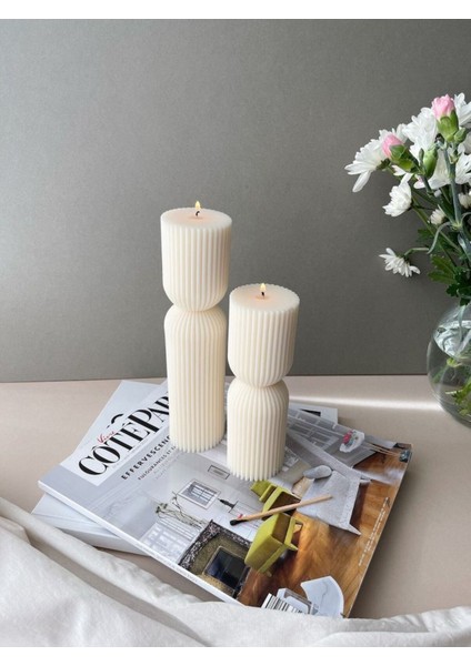 Lumıerı Candle El Yapımı Kokusuz Çokgen Yuvarlak Dekoratif Kalıp Mum– Kırık Beyaz -20*7-15*7