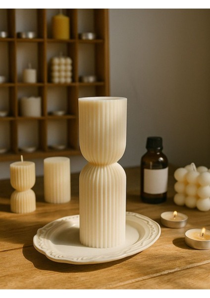 Lumıerı Candle El Yapımı Kokusuz Çokgen Yuvarlak Dekoratif Kalıp Mum– Kırık Beyaz -20*7-15*7