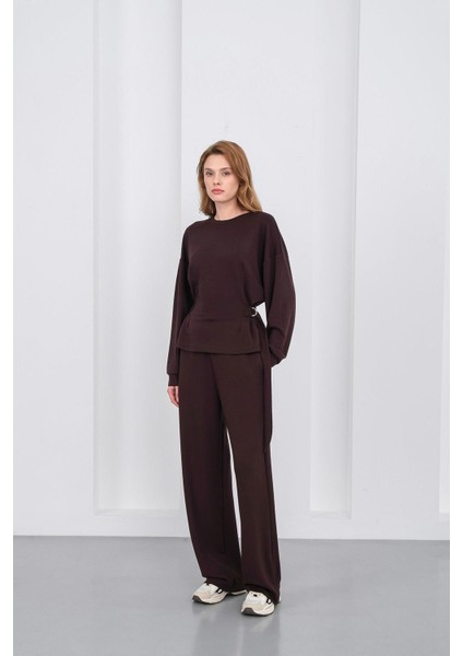 Kahve Kadın Premium Modal D Toka Süs Kemerli Alt-Üst Takım modelleri