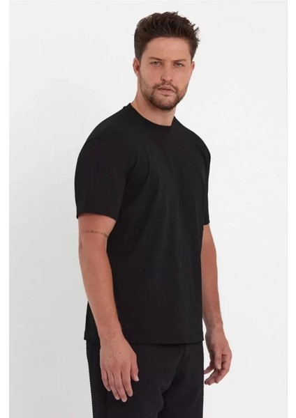 Unisex Düz Biskilet Yaka Oversize T-Shirt - Siyah fiyatları
