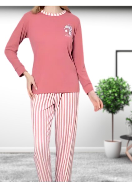 Love Kalp Desenli Pamuk Kadın Pijama Takımı (Pembe) Pembe XL fiyatları