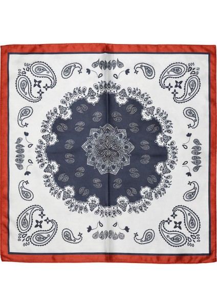 Lacivert ve Kırmızı Kenarlı Paisley Desenli Kare Fular fiyatları