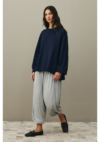 Kalın Katlamalı Sweatshirt Lacivert