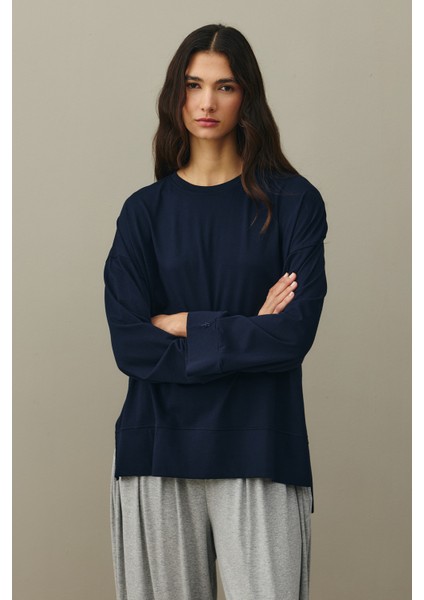 Kalın Katlamalı Sweatshirt Lacivert fiyatları