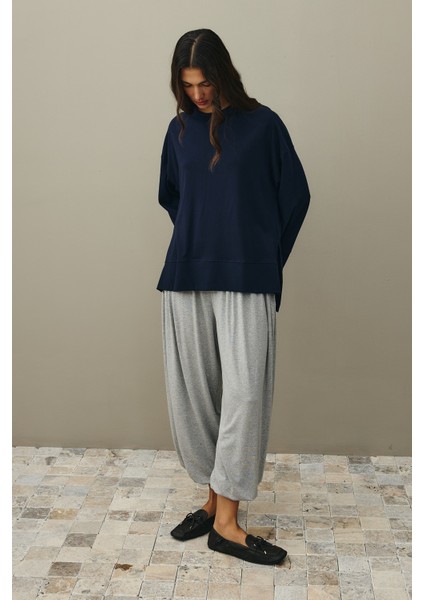 Kalın Katlamalı Sweatshirt Lacivert modelleri