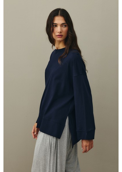 Kalın Katlamalı Sweatshirt Lacivert indirimleri