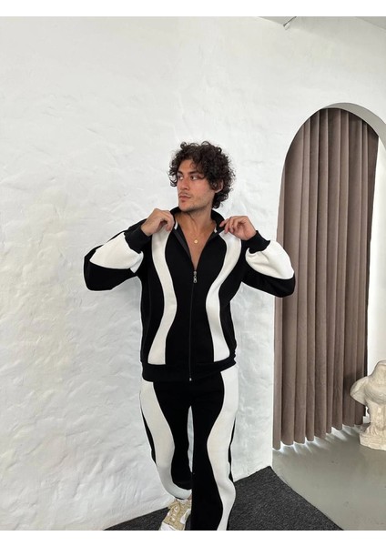 Erkek Premium Parçalı Eşofman Takım - Dik Yaka Fermuarlı Sweatshirt, - Siyah modelleri