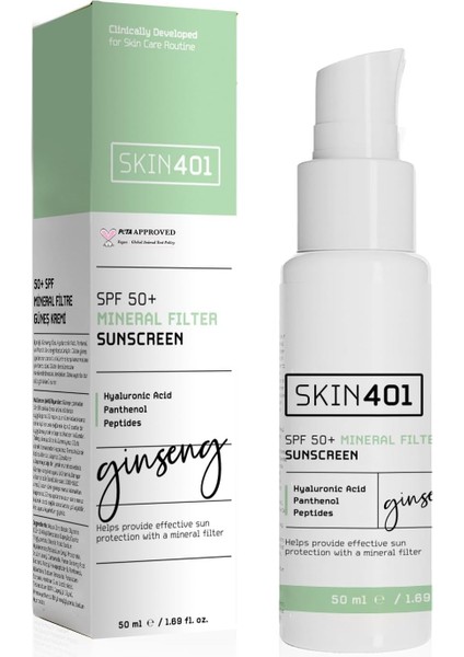 SKIN401 Spf 50+ Mineral Filter Sunscreen Mineral Filtre Güneş Kremi 50 ml