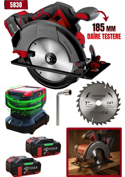 5830 Bordo 185 mm Şarjlı Daire Testere