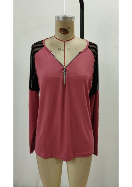 Kadın Uzun Kollu Yakadan Fermuarlı Viskon Bluz fırsatları