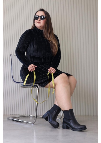 Alin Model 5 cm Topuklu Lastikli Topuklu Bot Kısa Sıyah indirimleri