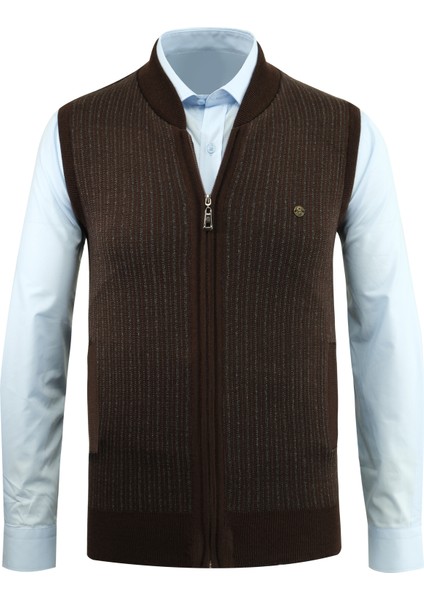 Erkek Triko Yelek Fermuarlı Cepli Çelik Örgü Triko Klasik Kalıp - 5004J