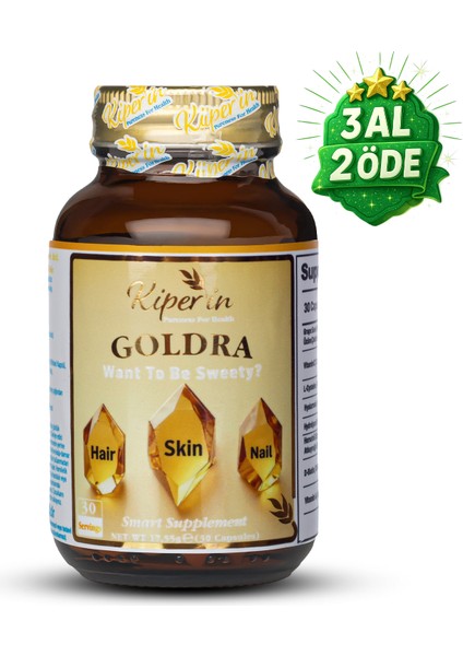 Kiperin Goldra | Cilt, Saç & Tırnak | Biotin, Keratin, Üzüm Çekirdeği, Hyaluronik Asit.. | 30 Kapsül