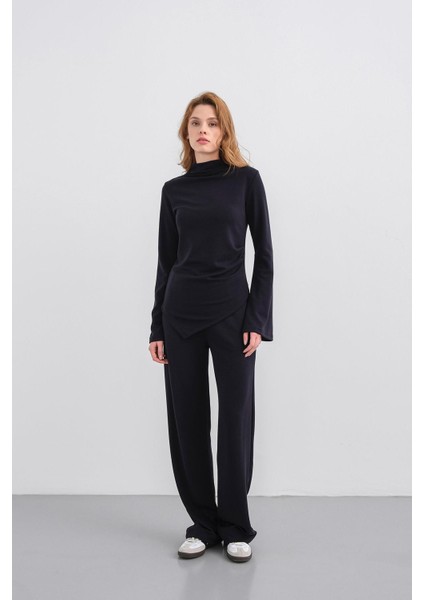 Koyu Lacivert Kadın Yumuşak Dokulu Premium Modal Balıkçı Yaka Asimetrik Kesim Alt-Üst Takım fırsatları