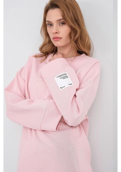 Pembe Kadın Pike Dokulu Nakış Detaylı Yırtmaçlı Oversize Bol Paça Alt-Üst Takım fırsatları