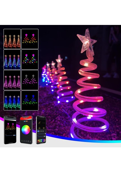 Akıllı Spiral Yılbaşı Ağacı 4'lü Noel Ağacı Smart Christmas Tree Lightshow Bluetooth Control 4 Adet