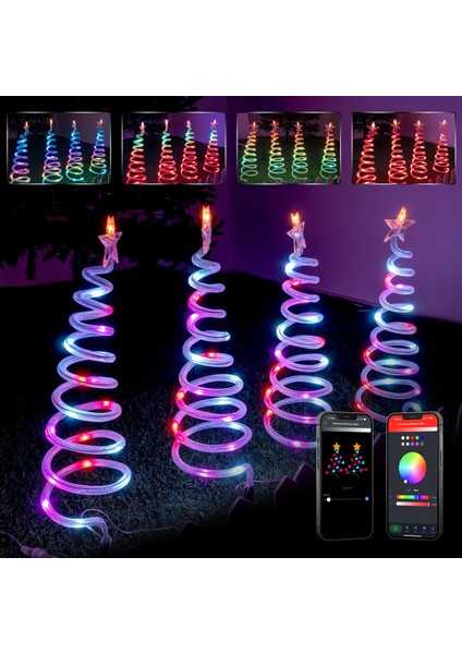 Akıllı Spiral Yılbaşı Ağacı 4'lü Noel Ağacı Smart Christmas Tree Lightshow Bluetooth Control 4 Adet modelleri