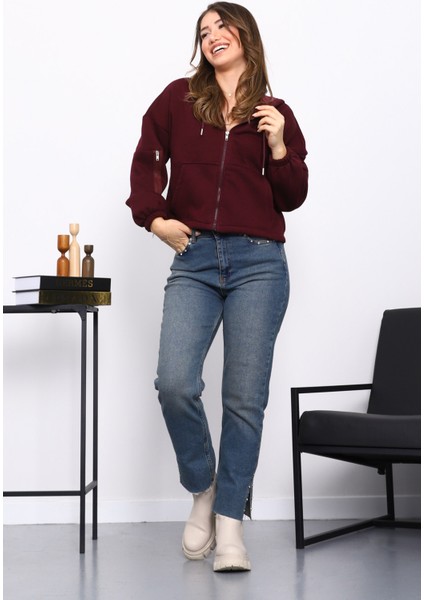 Mürdüm Sağ Kol Fermuarlı Cepli Üç Iplik Sweat Hırka fiyatları