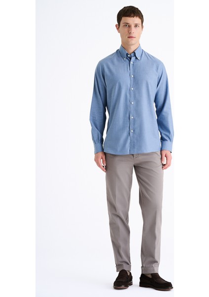 Erkek Indigo Cooper Fit Düğmeli Yaka Flannel Spor Gömlek fiyatları