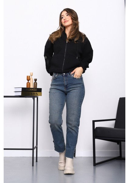 Siyah Sağ Kol Fermuarlı Cepli Üç Iplik Sweat Hırka fiyatları