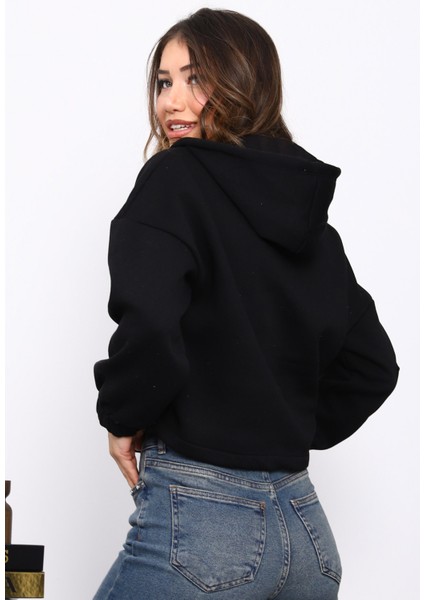 Siyah Sağ Kol Fermuarlı Cepli Üç Iplik Sweat Hırka fırsatları