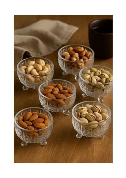 6&apos;lı Ayaklı Kristal Cam Lüks Çerezlik/lokumluk/reçellik (8X8X5 Cm) fiyatları