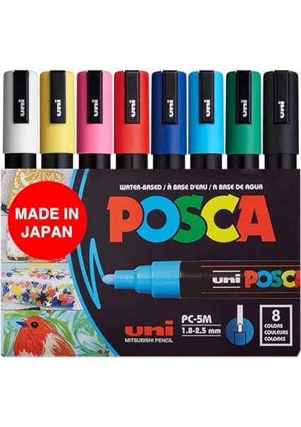 Full Set 8 Akrilik Boya Kalemi Ters Çevrilebilir Orta Uçlu Kalem Uçları, Kalemleri Kaya Boyama, Kumaş, Cam Boya, Metal Boya ve Grafiti Için Akrilik Boya Işaretleyicileridir