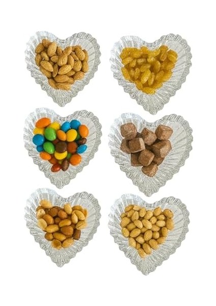 Mta -Tech 6’lı Kalp Şeklinde Cam Çerezlik – Şeffaf Dekoratif Cam Tabaklar, Kahvaltı, Meze, Tatlı, Çerez ve Lokum Sunum Tabağı, Misafirlik ve Özel Gün Sofraları Için Şık Cam Sunum Tabakları