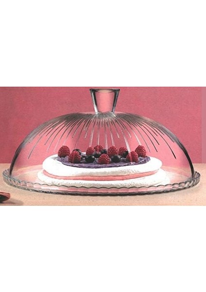 Pasabache Cam Kek Cam Cloche Kek Standı Pasta Kubbe Plaka Kapağı 32 cm Desen