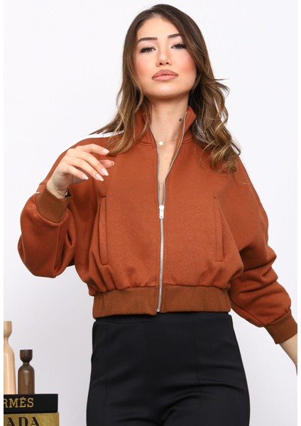 Taba Fermuarlı Üç Iplik Sweat Hırka modelleri