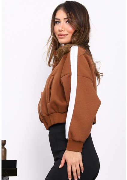 Camel Fermuarlı Üç Iplik Sweat Hırka modelleri