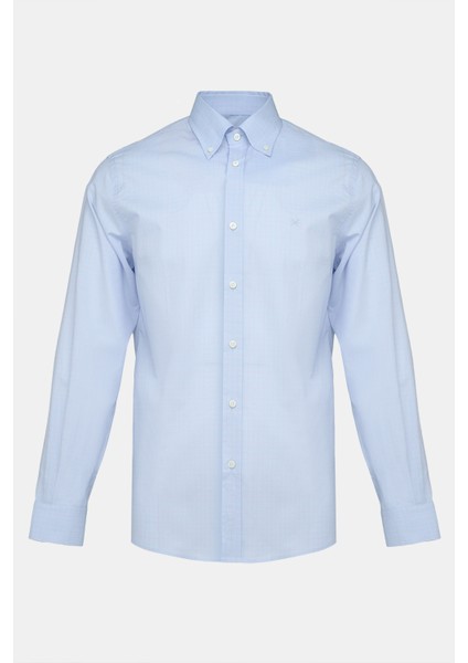 Erkek Mavi Cooper Fit Düğmeli Yaka Kazayağı Spor Gömlek