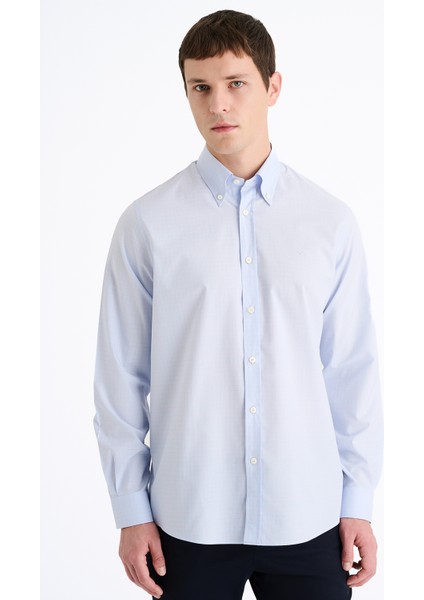 Erkek Mavi Cooper Fit Düğmeli Yaka Kazayağı Spor Gömlek modelleri