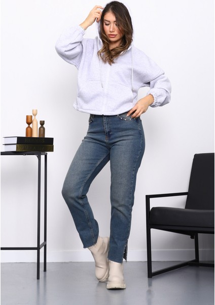 Gri Sağ Kol Fermuarlı Cepli Üç Iplik Sweat Hırka fiyatları