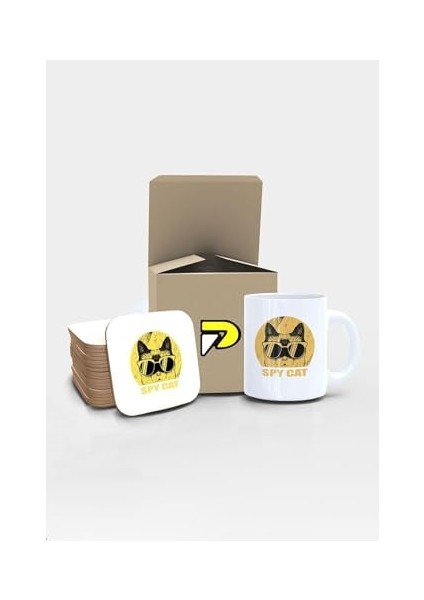 Spy Cat Casus Kedi Tasarımlı Baskılı Kupa Bardak Seti, Eğlenceli Özel Hediye Mug