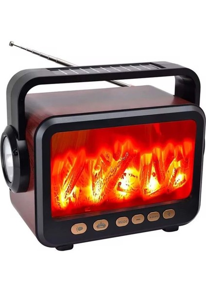RT-734 Şömine Görünümlü Bluetooth Solar Enerjili + Fenerli Nostalji Tasarımlı Müzik Çalar