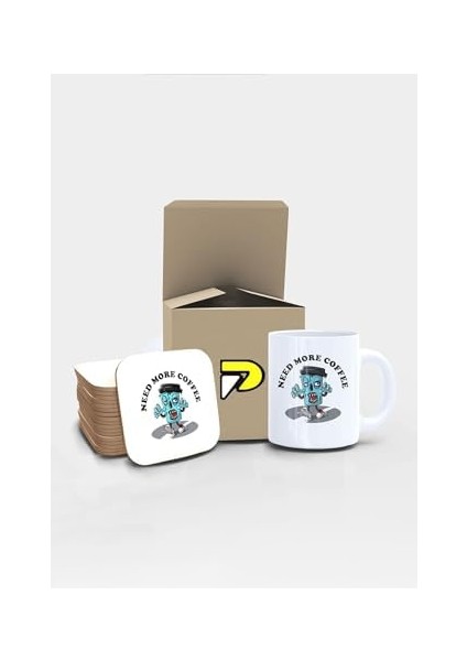 More Coffee Zombi Tasarımlı Baskılı Kupa Bardak Seti, Eğlenceli Özel Hediye Mug