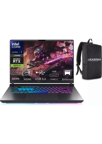 Rog Strix G16 Ultra 7 255HX G615LR-S5211-K023 96GB 4tb+4tb RTX5070TI 12GB W11HOME 16 Inç Wqxga 240Hz Gaming Laptop(Outlet)