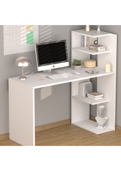 Raflı Çalışma Masası - Beyaz - 110X45X102 cm